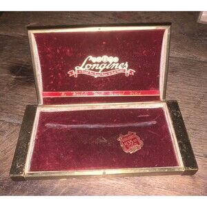 Vintage Longines Watch BOX ONLY Copper Tone - Maroon Velvet Lining Domed + Badge